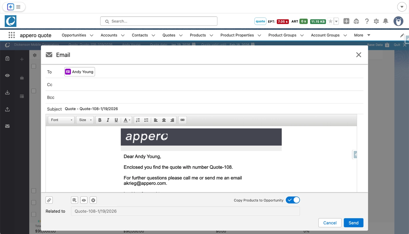 Finished quote sent from Salesforce through Lightning Email